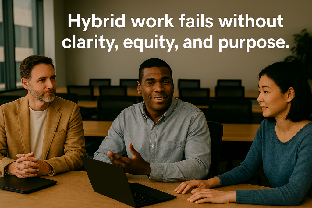 Hybrid work fails without clarity, equity and purpose.