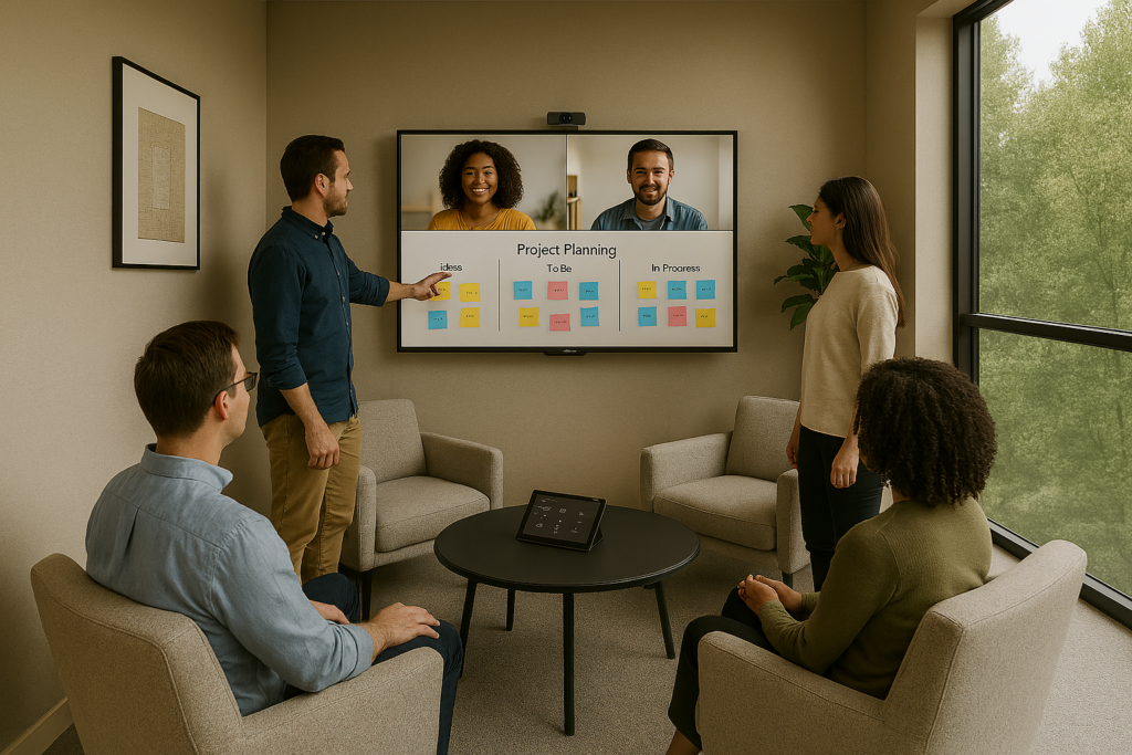 Huddle spaces should be comfortable and inviting to encourage longer collaboration sessions among teams.