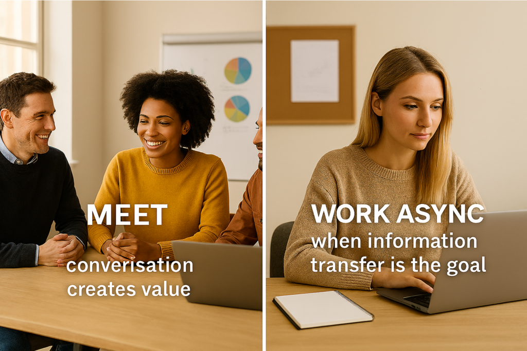 Meet only when a real-time conversation creates value.