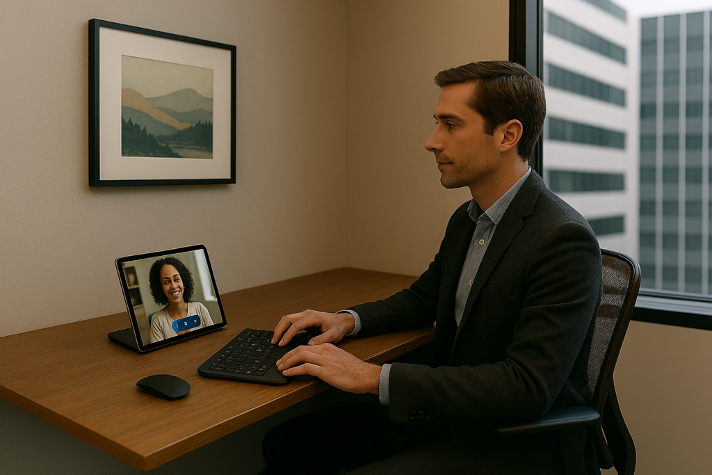 A good focus room has minimal technology inside, a good camera and microphone for small meetings and acoustic isolation.