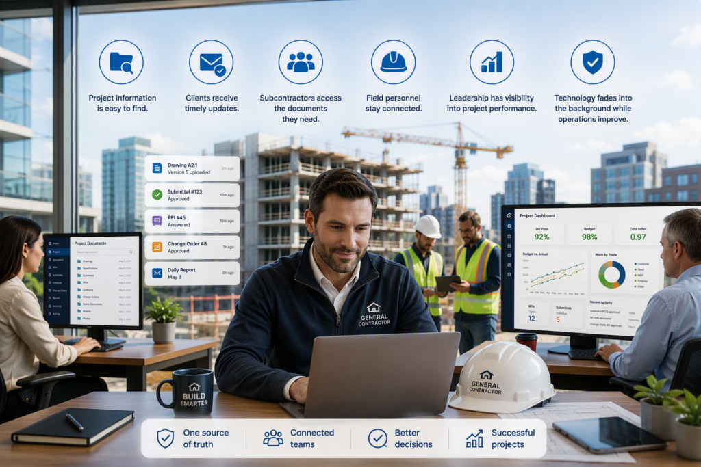 Our technology services for construction companies brings a fully integrated and secure solution empowering your team to communicate effectively with each other and your customers.